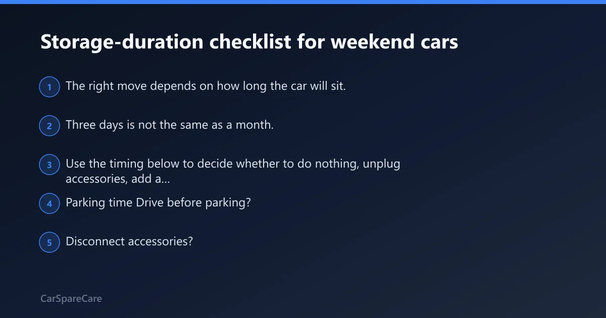 Steps: Storage-duration checklist for weekend cars