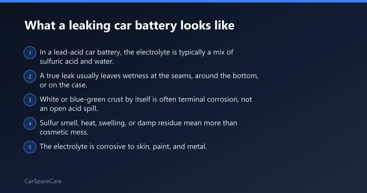 Steps: What a leaking car battery looks like