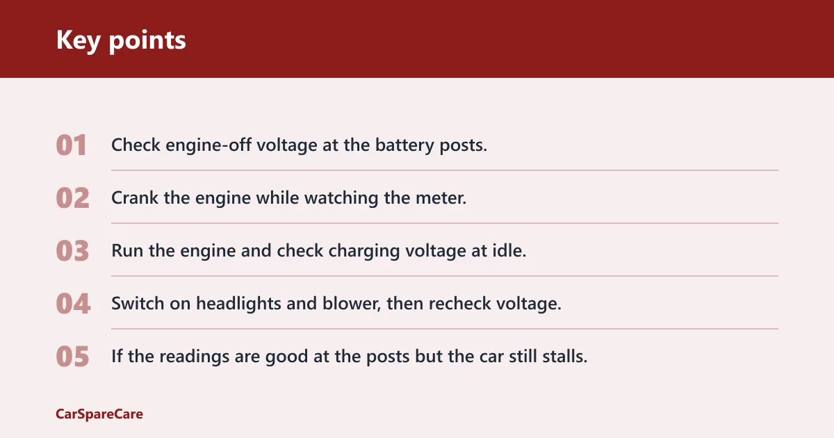 Key points: Battery, alternator, or connection fault?