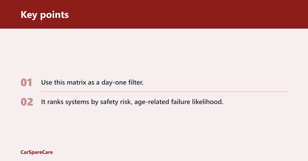 Key points: Older car maintenance priority matrix
