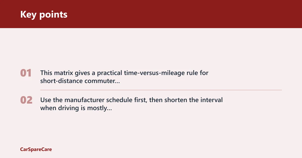 Key points: Short-distance commuter maintenance matrix