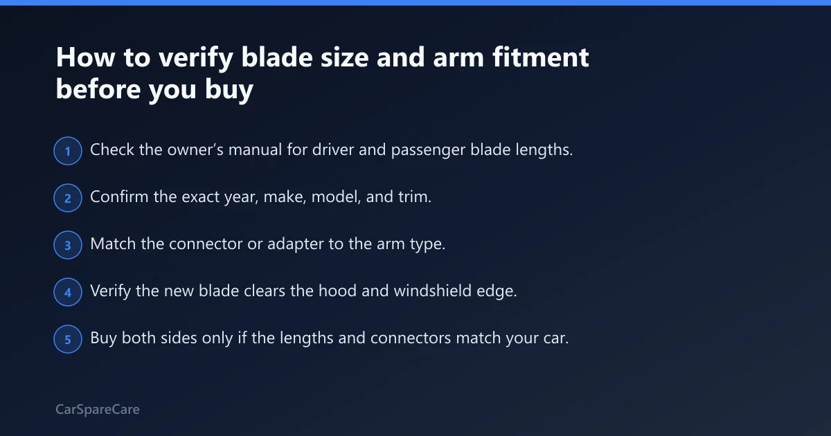 Steps: How to verify blade size and arm fitment before you buy