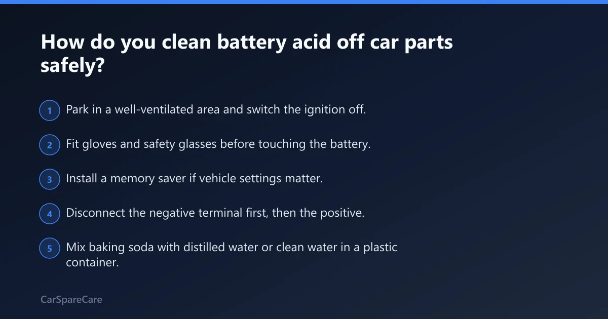 Steps: How do you clean battery acid off car parts safely?