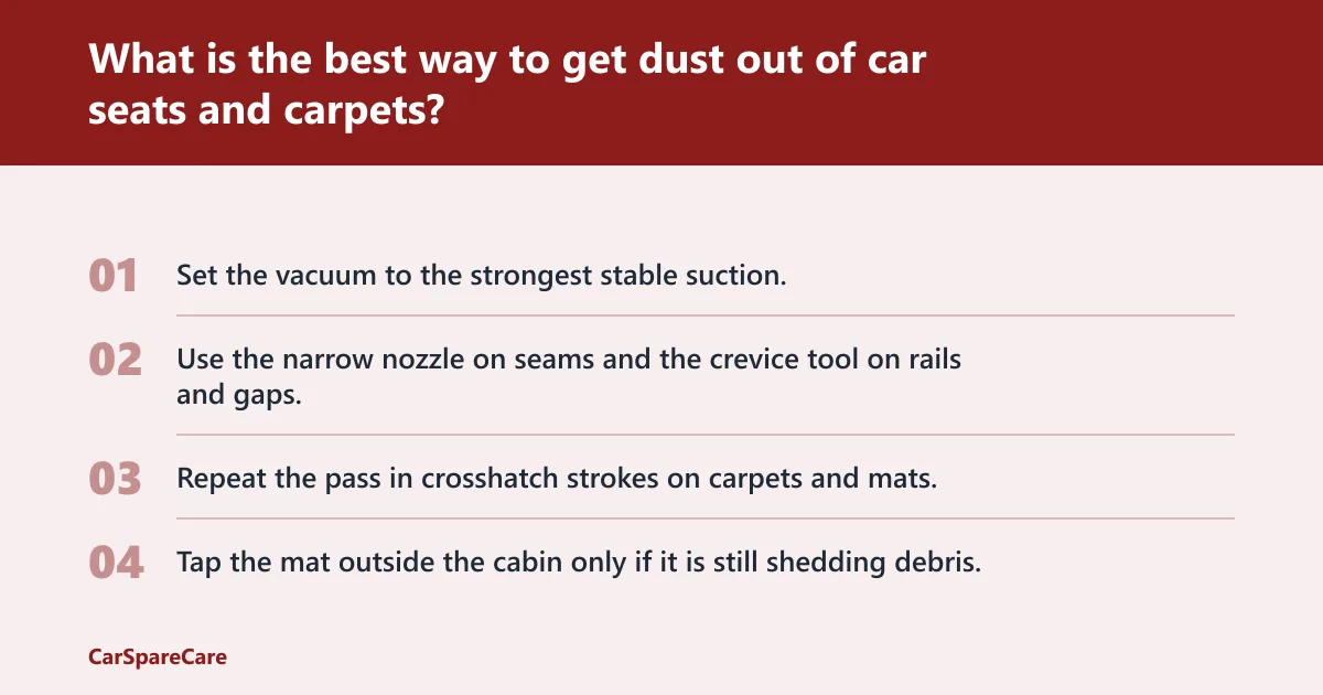 Steps: What is the best way to get dust out of car seats and carpets?