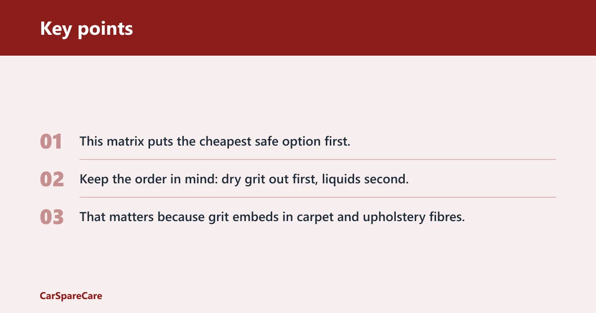 Key points: Budget interior cleaning matrix