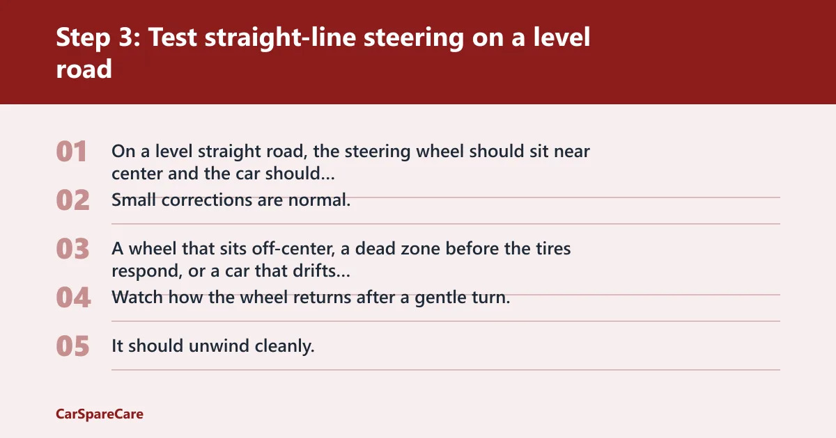 Steps: Step 3: Test straight-line steering on a level road