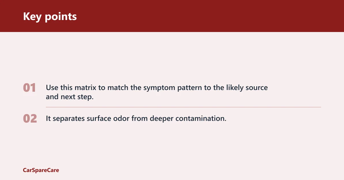 Key points: Smoke odor diagnosis matrix
