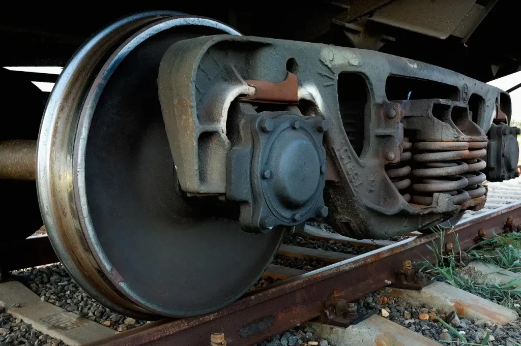 Rusty steel wheel on a workbench with rust remover and hand tools nearby