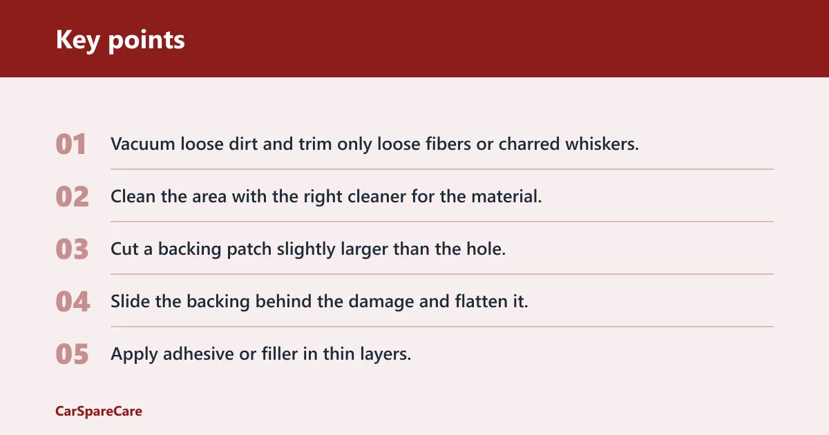 Key points: How do you repair a small hole in car upholstery?