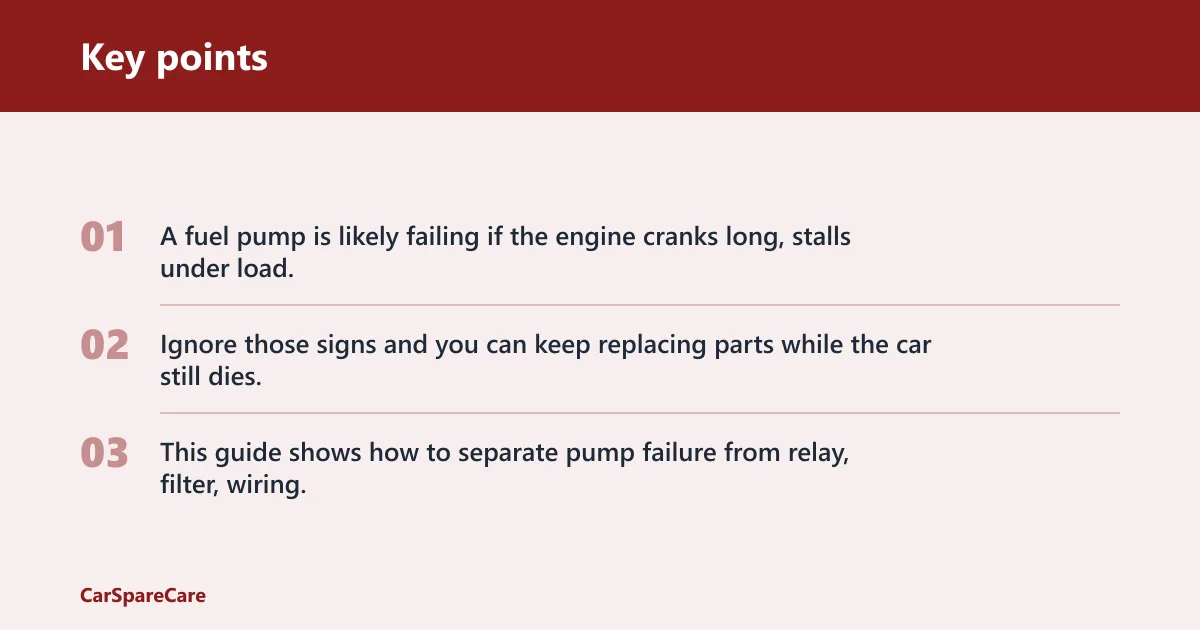 Key points: Fuel pump diagnostic matrix
