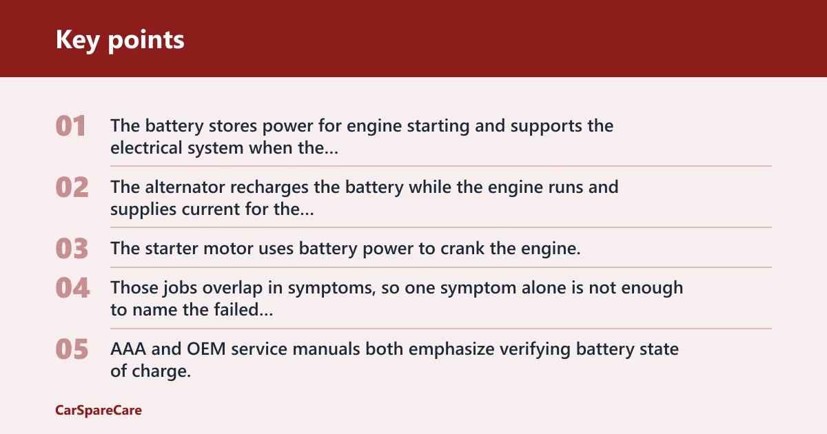 Key points: Battery, alternator, starter basics