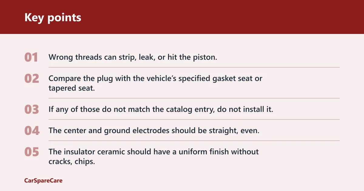 Key points: How can you verify a spark plug before installing it?