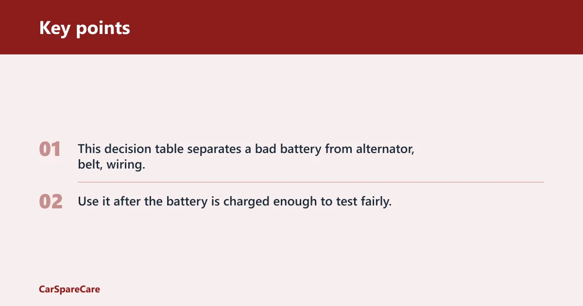 Key points: Battery alternator decision table