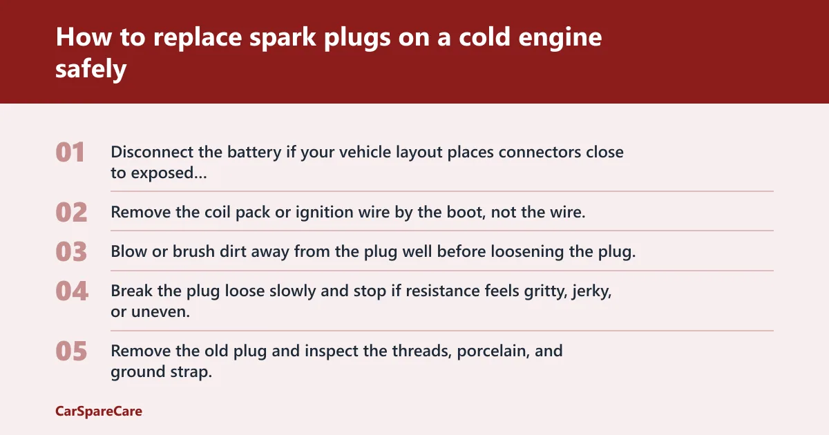 Steps: How to replace spark plugs on a cold engine safely