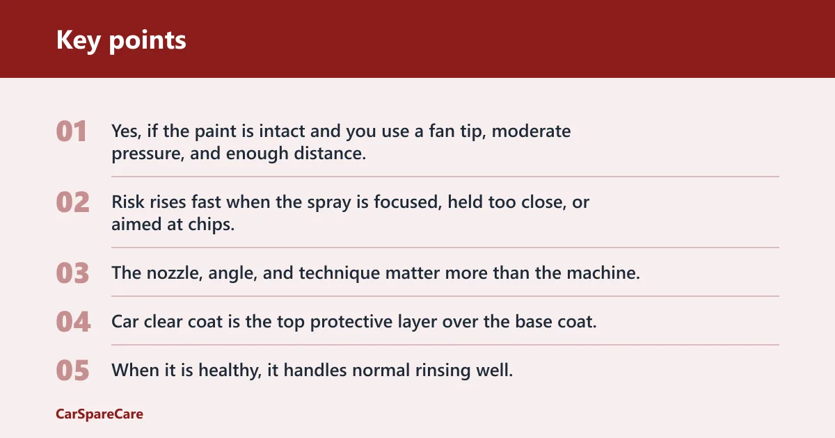 Key points: Can you use a pressure washer on car paint?