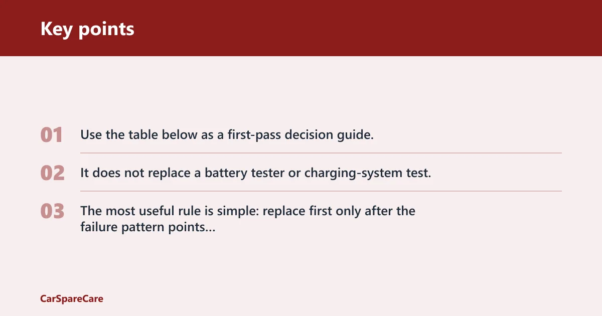 Key points: Weak battery diagnosis table