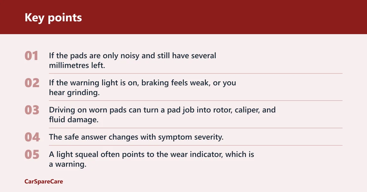 Key points: Can you keep driving with worn brake pads?