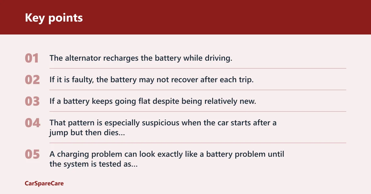 Key points: Could it be the alternator, starter, or drain?