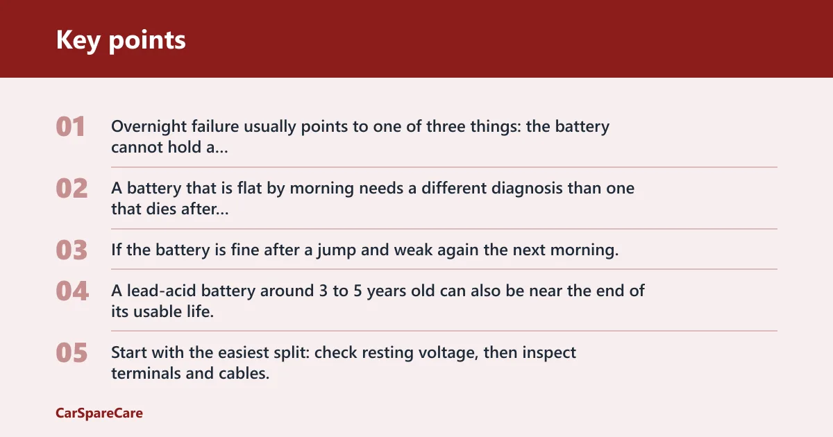 Key points: Why does my car battery keep dying overnight?